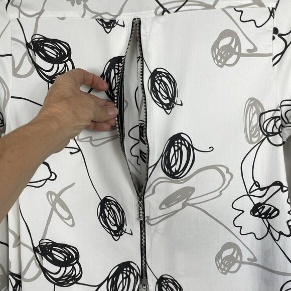 Comfy USA Shirt Dress Tunic Size XS White Black Abstract Print Artsy Back Zipper - Picture 12 of 13